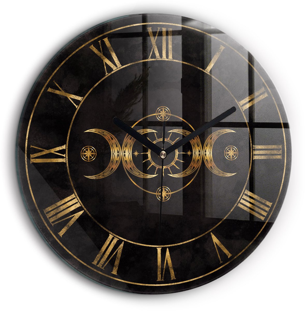 Wallfluent Wandklok - Gouden Romeinse cijfers Unieke Wandklok - 60 cm x 60 cm - Zwart Wandklok - Zwarte Handen - Wandklok zonder cijfers - Stille Wandklok Slaapkamer - Decoratieve Wandklok - Design Wandklok - Decoratieve Wandklok