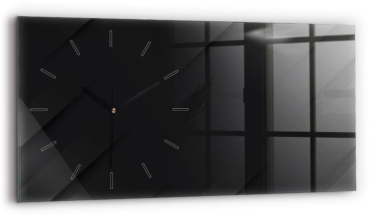 Wallfluent Wandklok - Donker muurpatroon Decoratieve Wandklok - 60 cm x 30 cm - Zwart Wandklok - Zwarte Handen - Wandklok Zonder Cijfers - Wandklok Glas Woonkamer - Glazen Klok Rechthoekige - Industrieel Wandklok - Stijlvolle Klok