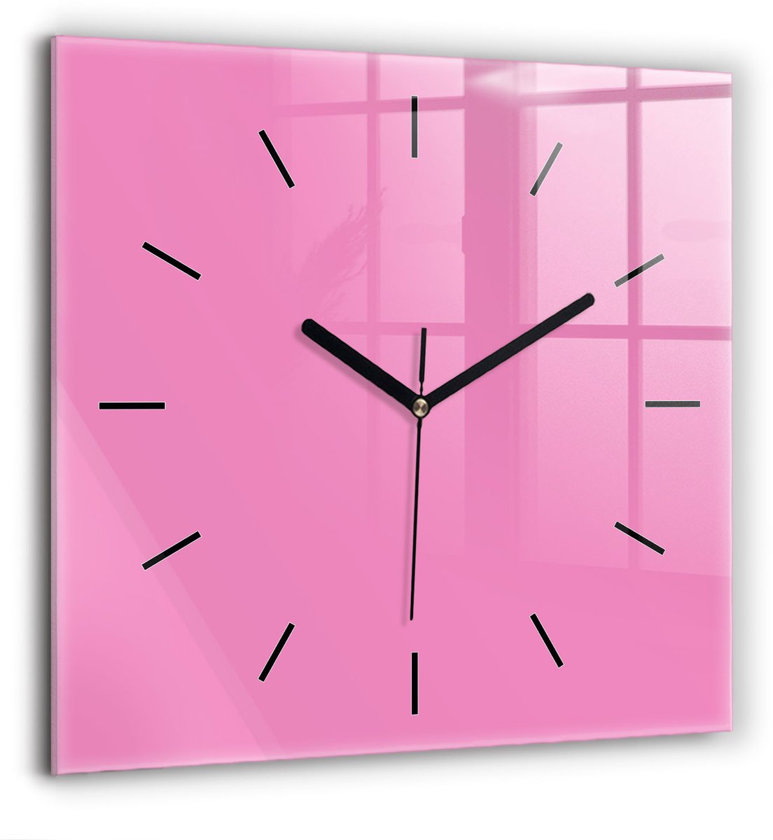 Wallfluent Wandklok - Roze Vierkante Glazen Klok - 60 cm x 60 cm - Roze Wandklok - Zwarte Handen - Wandklok Zonder Cijfers - Wandklok voor in de Keuken - Vierkante Glazen Wandklok - Industrieel Wandklok - Vierkante Glas Klok