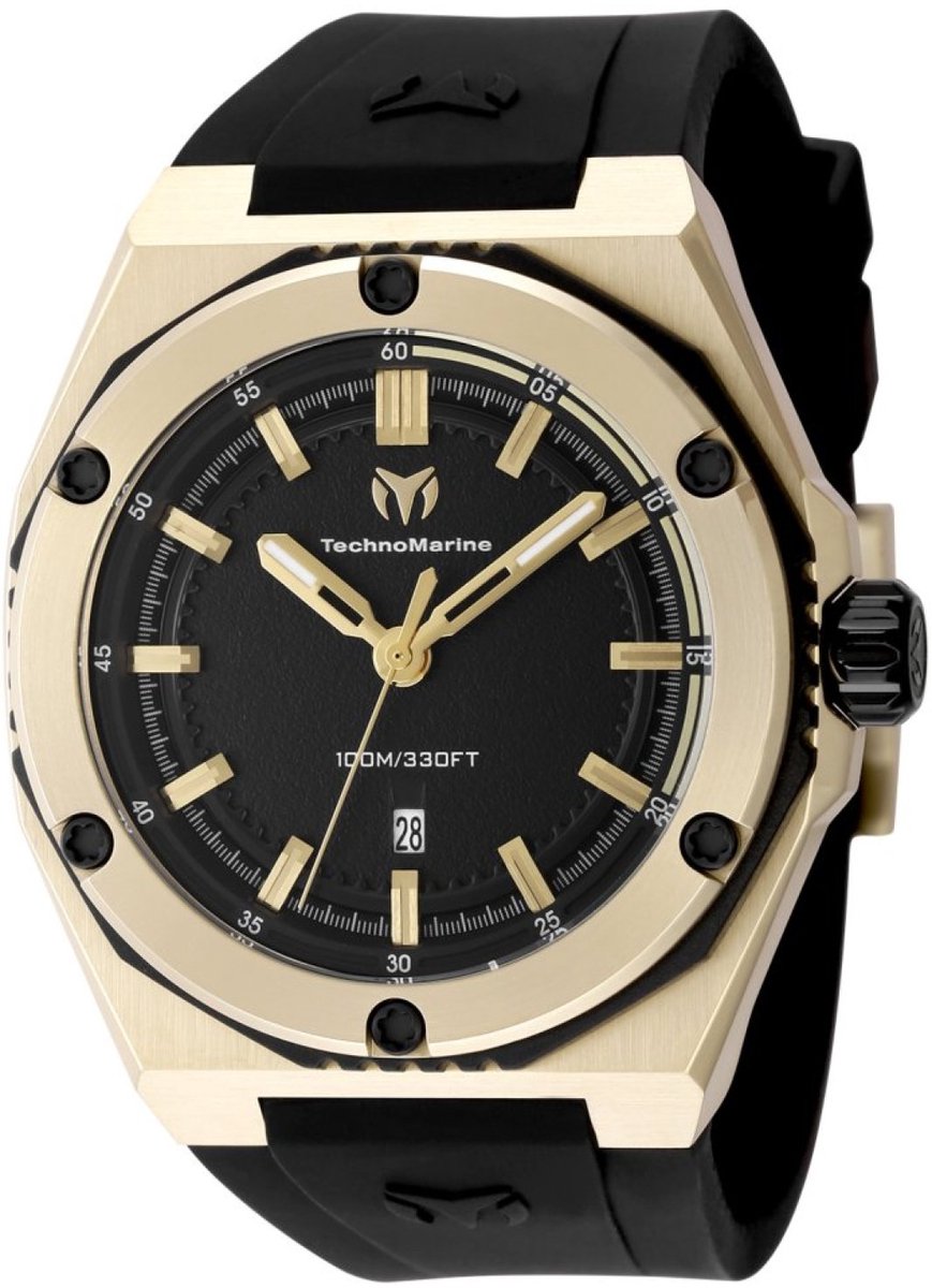 TechnoMarine CORAL - Legacy TM-416064 Heren Horloge - Waterdicht - Analoog - Quartz Uurwerk - Roestvrij Staal met zwarte Wijzerplaat - 45mm