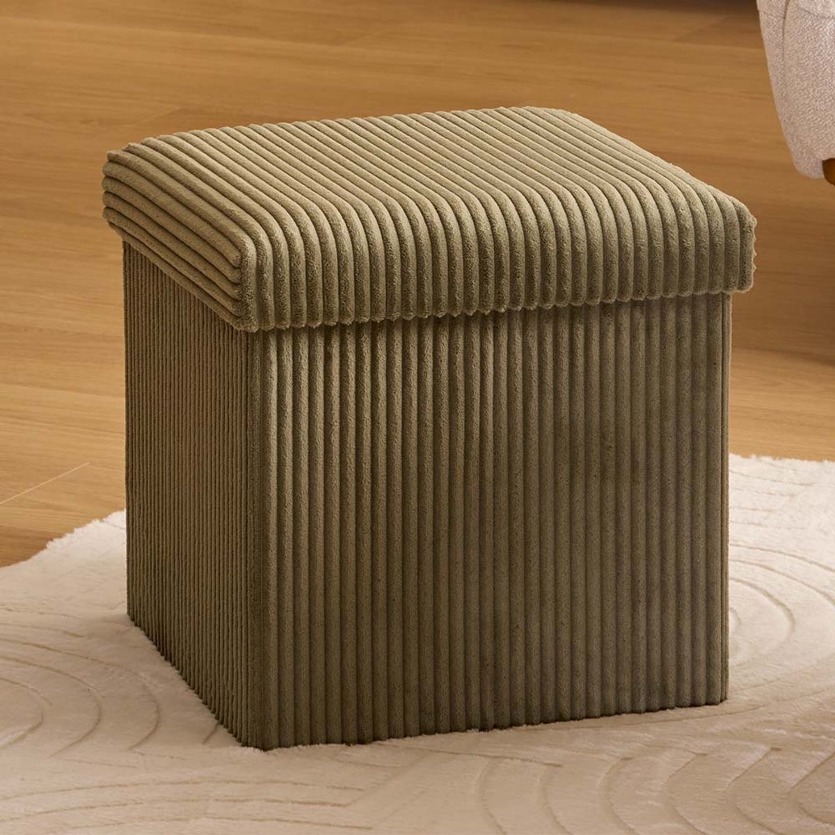 Corduroy Poef + Opbergbox Calie Groen