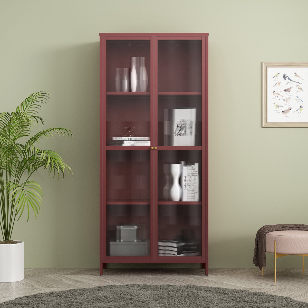 en.casa Vitrinekast Säkylä 180x80x35 cm bordeaux rood [en.casa]