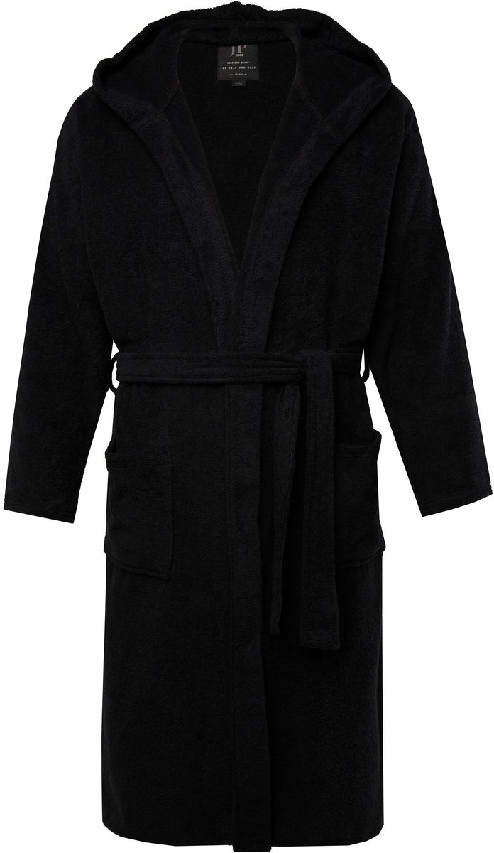 JP 1880 - Heren - Badjas loungewear badstof capuchon - Zwart - Maat XL