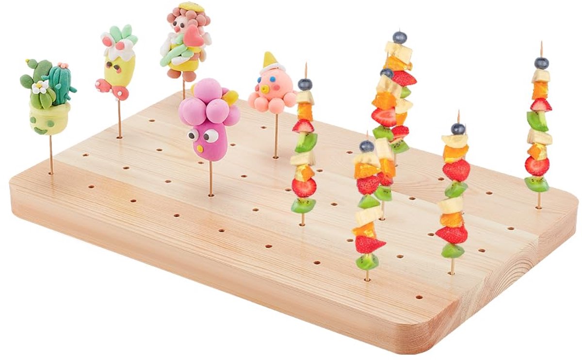 Houten spies displayhouder 45 gaten voedsel fruit kabobs spiesjes stand board catering benodigdheden klei beeldjes displays trays voor voorgerechten cocktailfeestjes picknick mocassin