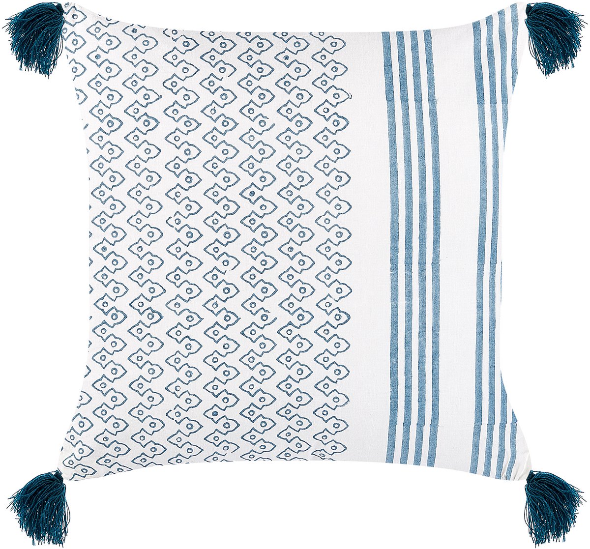 Beliani TILIA - Sierkussen - Donkerblauw - 45 x 45 cm - Katoen Wit