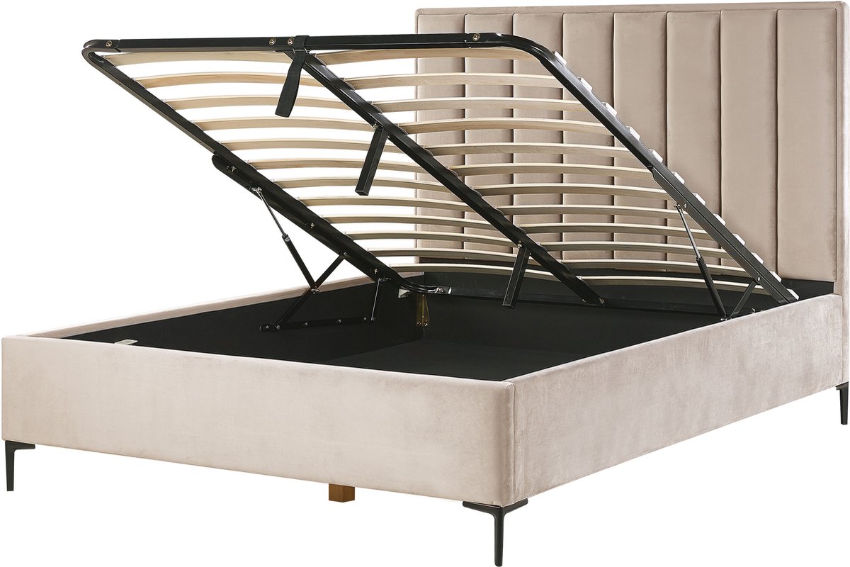 BELIANI SEZANNE - Bed met opbergruimte - Taupe - 160 x 200 cm - Fluweel