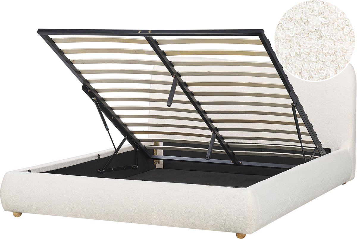 Beliani BLAGNAC - Bed met opbergruimte - Gebroken wit - 160 x 200 cm - Bouclé