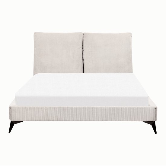 MELLE - Lit double - Beige clair - 140 x 200 cm - Velours côtelé