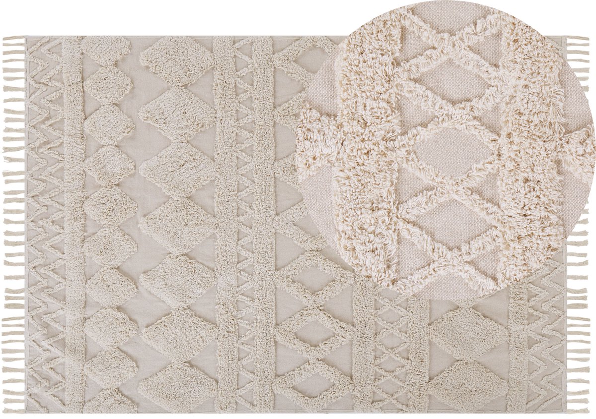 Beliani DIDIM - Laagpolig vloerkleed - Beige - 160 x 230 cm - Katoen