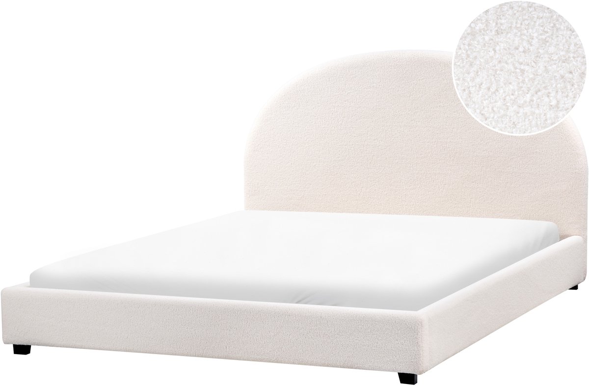Beliani VAUCLUSE - Tweepersoonsbed - Gebroken wit - 160 x 200 cm - Bouclé
