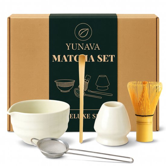 Raxfekro Matcha Bezem 5-delige set, Matcha Garde, Matcha Lepel, Matcha Kom met Tuit, Matcha Whisk, Keramische Matcha Tea Set (Wit