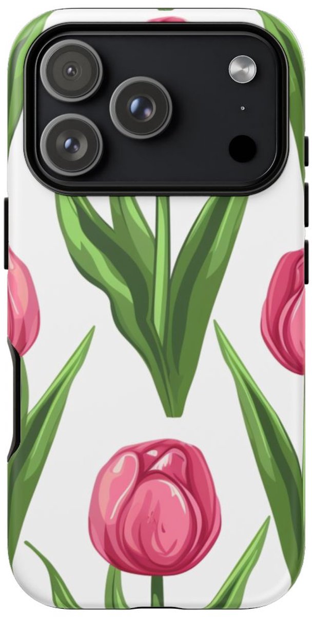 Roze Tulp Bloemenpatroon – Telefoonhoesje Geschikt voor iPhone 17 Pro