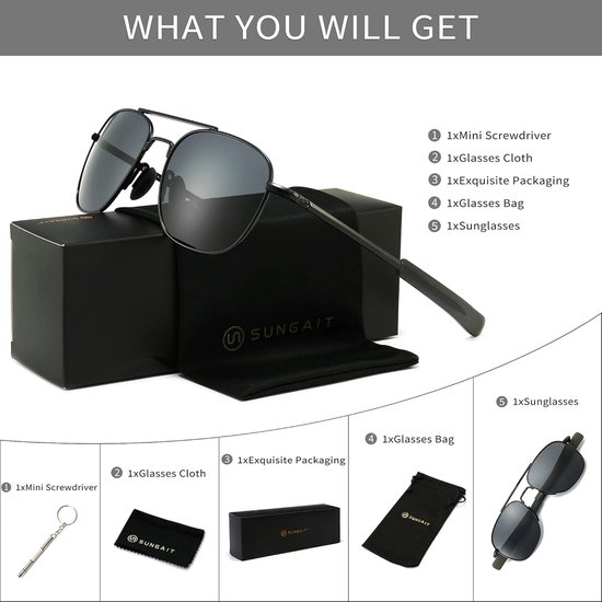Militair stijl heren zonnebril, gepolariseerd pilotenmodel met bajonetbrilpoten — afbeelding 2