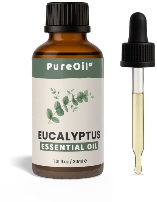 PureOil – Huile essentielle d'eucalyptus – 30 ml – 100 % Puur, naturelle et végétalienne – Huile d'eucalyptus pour Cheveux | Peau | Visage | Cuir chevelu | Diffuseurs | Aromathérapie | Sauna | Huile parfumée