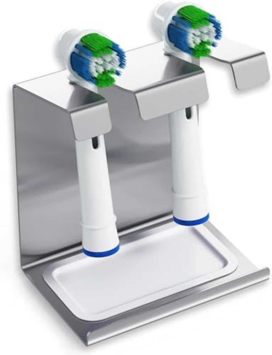 PromoHome Roestvrijstalen Tandenborstelhouder met Opvangbak voor 2 Personen - Universeel Geschikt voor Oral-B, Philips Sonicare en Andere Elektrische Tandenborstels - Wandmontage of Vrijstaand - Badkamer Accessoire — afbeelding 1