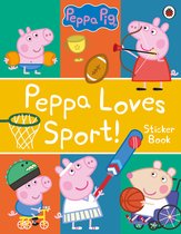 Peppa Pig 'Peppa Loves Sport!' stickerboek met Peppa en vrienden in sportieve outfits: zwemmen, boogschieten, fietsen, cricket en basketbal.