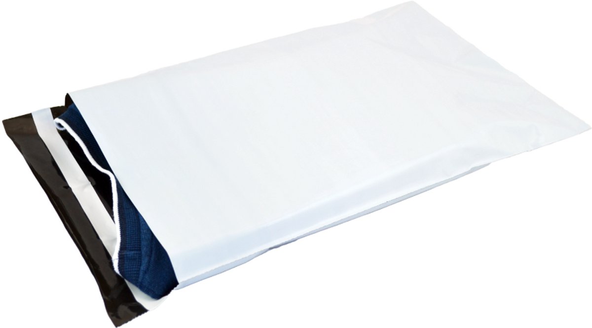100x Verzendzakken plastic 235 x 325 mm - 60 micron COEX - Zelfklevende Plakstrip - Ondoorzichtig - Wit/Zwart - Kledingzakken - 100% Recyclebaar - Waterafstotend - Voor Kleding en Webshop - Verzendenveloppen