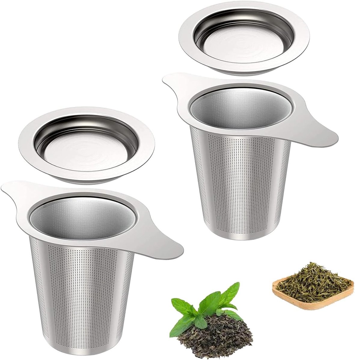Ynkkvre - 2-delige Roestvrijstalen Fijnmazige Theezeef - Grote Capaciteit - Dubbele Handgrepen - Perfect voor Losse Theebladeren en Koffie - Voor Kopjes en Theepotten