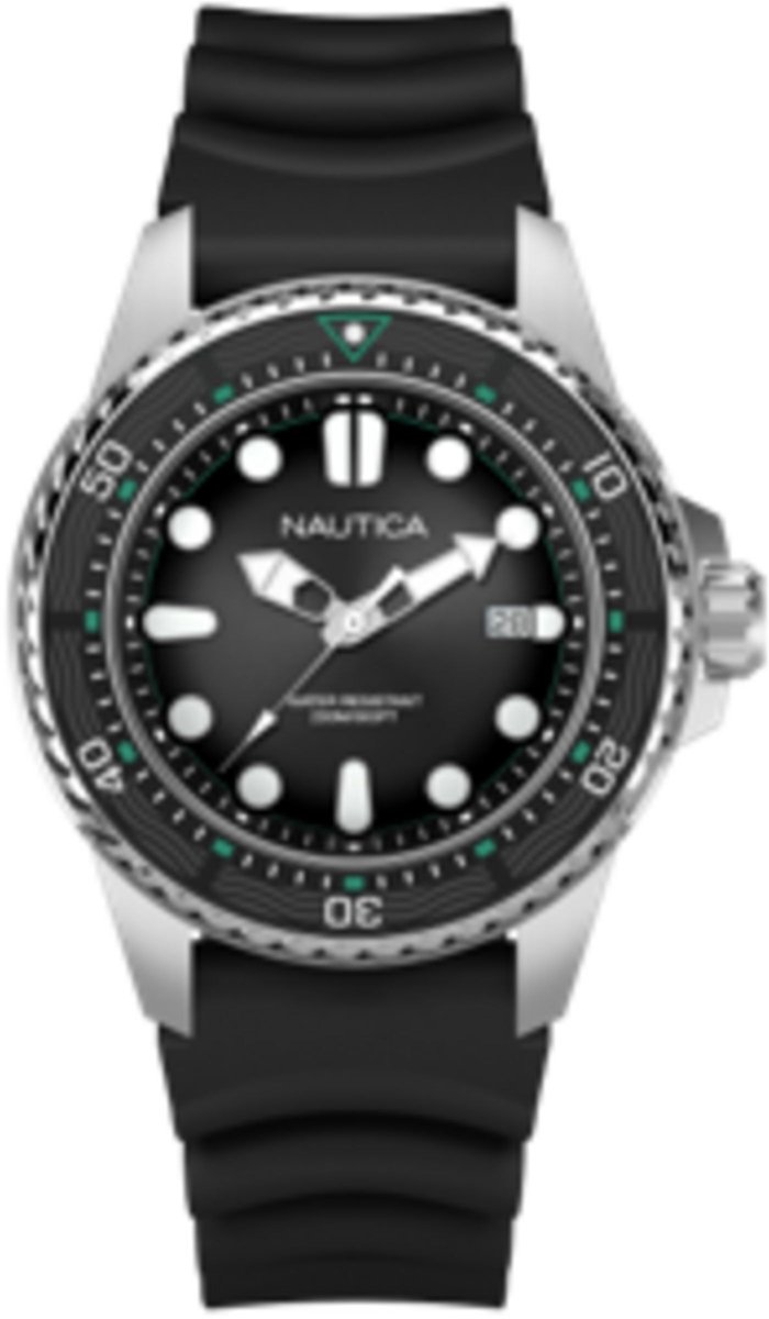 Nautica Nct Sea Dive Quartz Analoog Horloge Zwart Material 100% Roestvrij Staal 100% Siliconaarmband 44 mm NAPSDF501