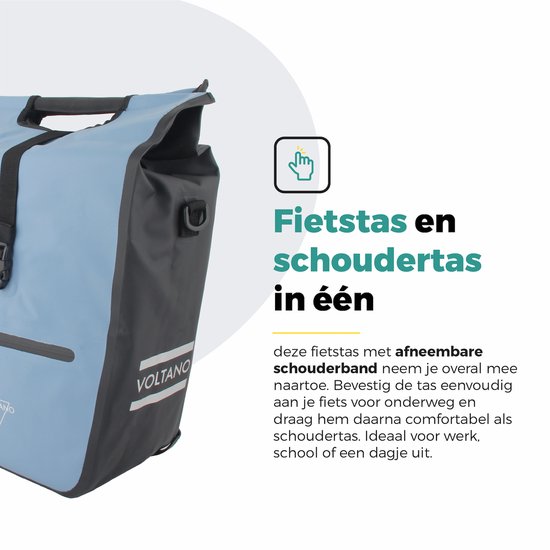 Voltano E-bike Shopper Enkele Fietstas - Ice Blauw / Zwart - 27 Liter - 100% Waterdicht - Extra Schouderband van Voltano — afbeelding 4