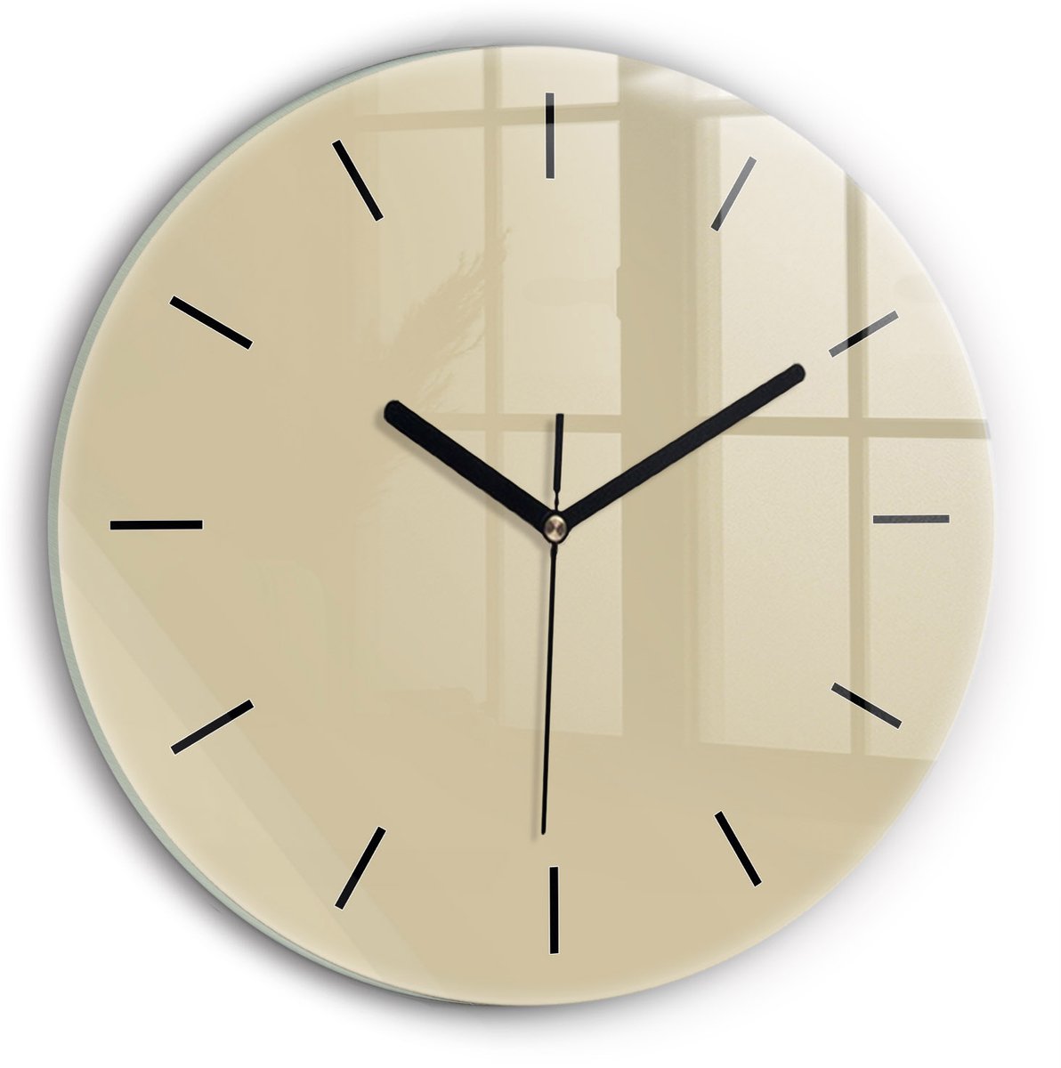 Wallfluent Wandklok - Beige Ronde Glas Klok - 30 cm x 30 cm - Beige Wandklok - Zwarte Handen - Wandklok Zonder Cijfers - Wandklok voor in de Keuken - Ronde Glazen Klok - Minimalistisch Wandklok - Ronde Glazen Wandklok