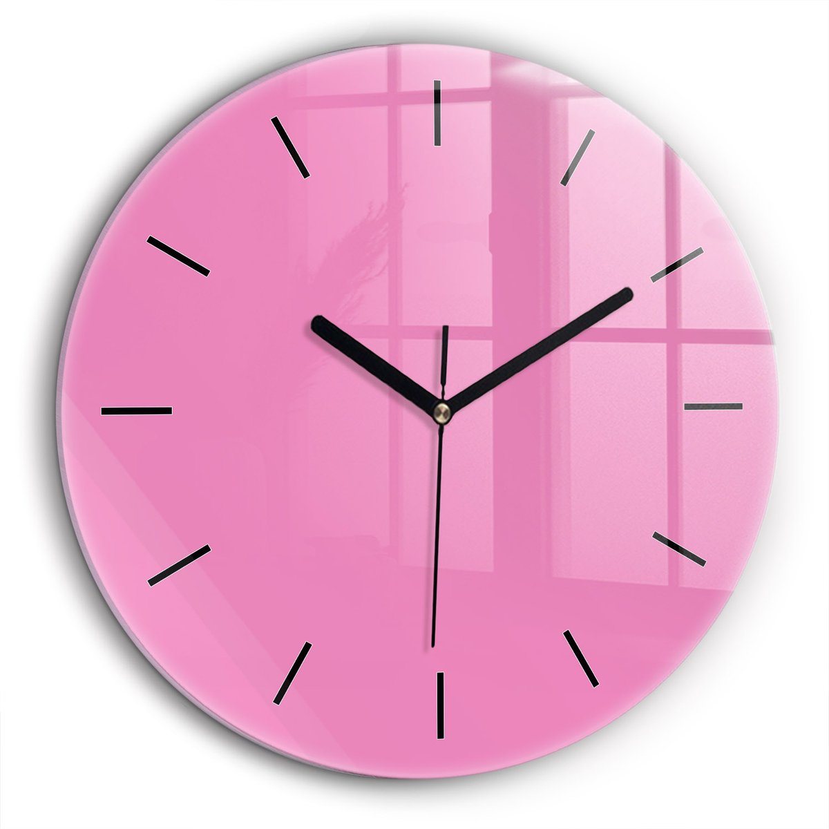 Wallfluent Wandklok - Roze Ronde Glazen Klok - 60 cm x 60 cm - Roze Wandklok - Zwarte Handen - Wandklok Zonder Cijfers - Wandklok voor in de Keuken - Ronde Glazen Wandklok - Industrieel Wandklok - Ronde Glas Klok
