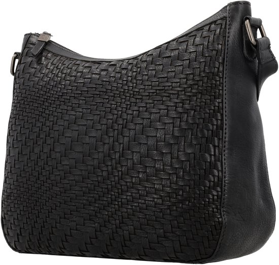 Sac à bandoulière Hide & Stitches inspiré de l'illusion - Bandoulière - Femme - Cuir - Tissé à la main - Zwart - 100 % Cuir