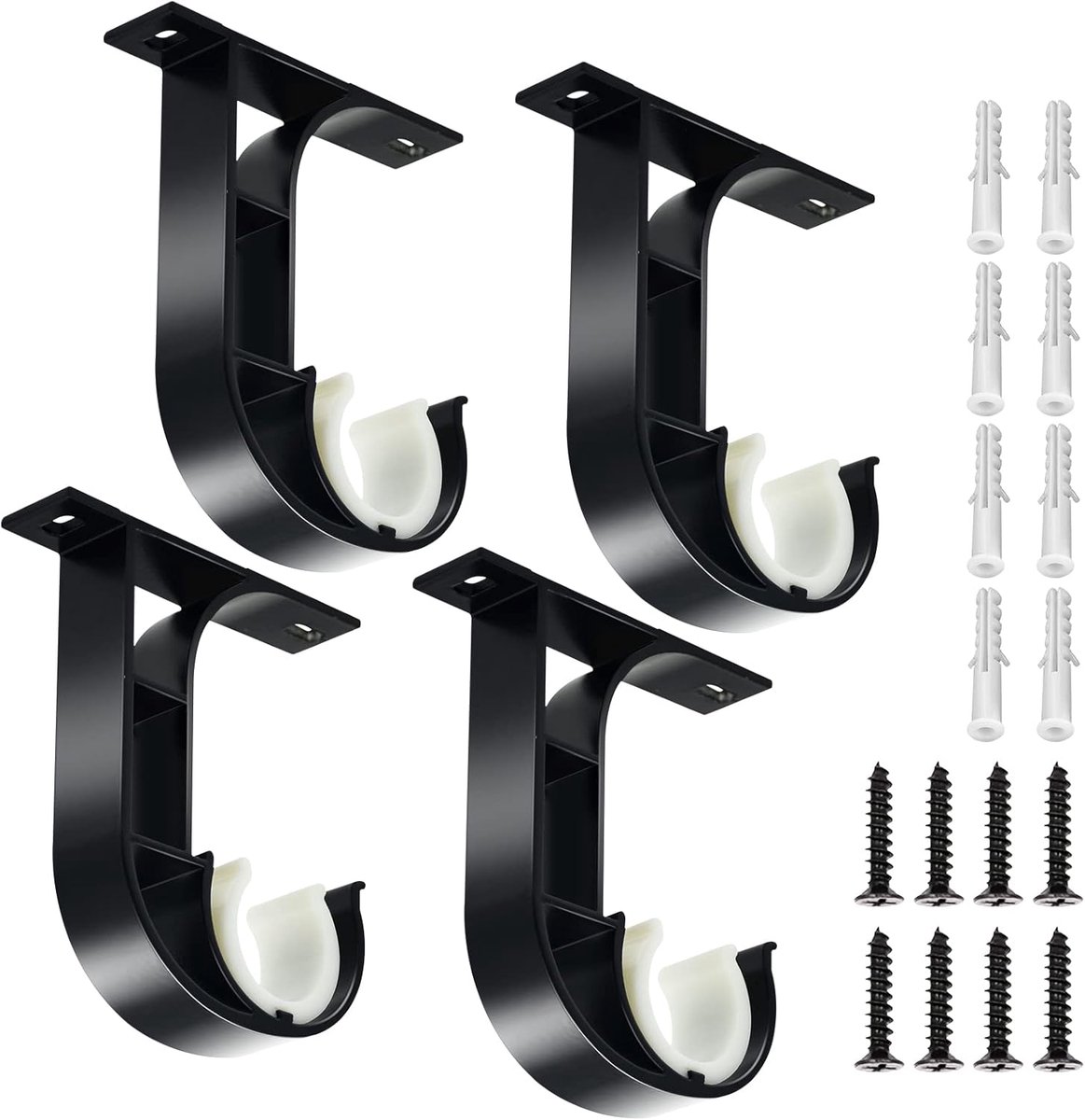 Plafond gordijnstang beugels voor 25-30 mm - Aluminium legering, zwart, 4 stuks