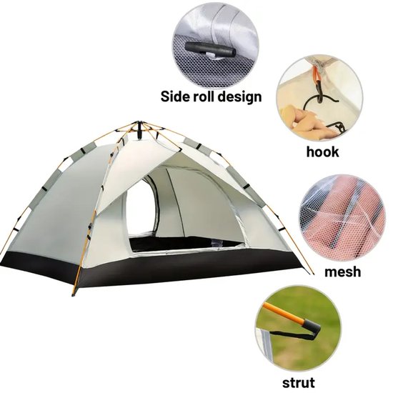 210×210×135 cm Zwarte Automatische Pop-up Tent - Lichtgewicht Draagbare Shelter met 2 Deuren van Lumaland — afbeelding 2