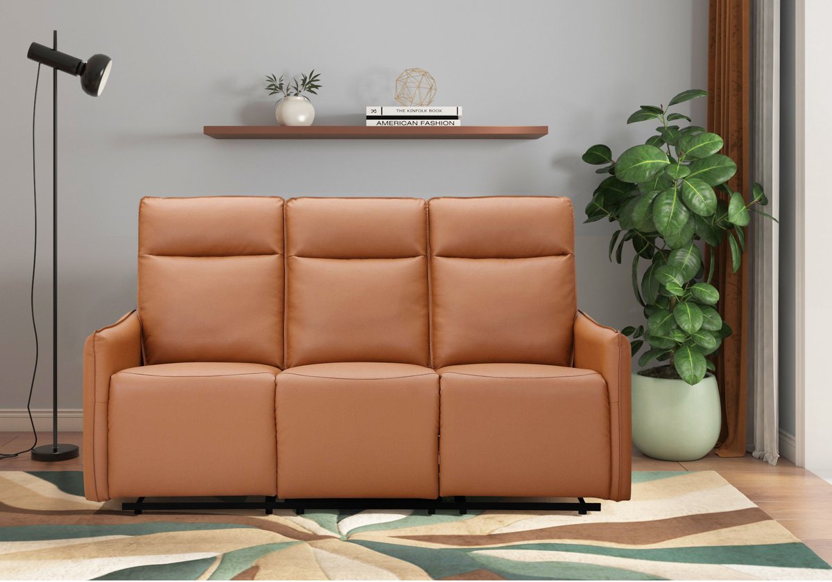 Lugo-3Zitsbank - Handmatig - Cognac PU