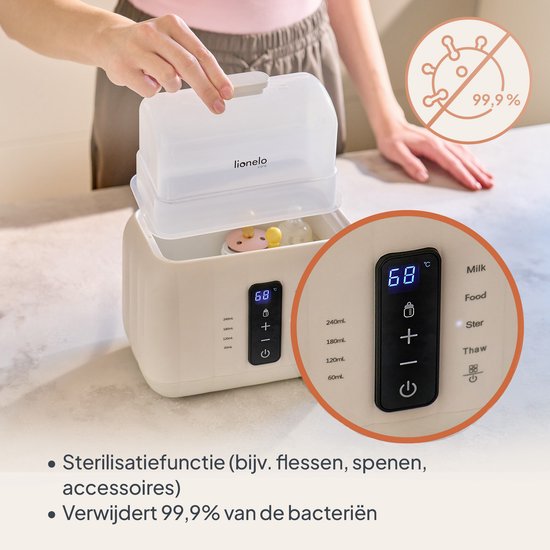Lionelo Thermup Duo - Dubbele Flessenwarmer & Sterilisator 6-in-1 - Voor Twee Flessen of Potjes - Intelligente Temperatuurregeling - Ontdooien, Verwarmen, Steriliseren - BPA-vrij - Aanraakbediening van Merkloos — afbeelding 5