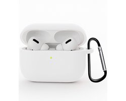 Hoesje - Geschikt voor Apple Airpods Pro 3 - Siliconen Hoes met Clip - Silicone Case Cover - Wit