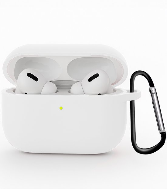 Hoesje - Geschikt voor Apple Airpods Pro 3 - Siliconen Hoes met Clip - Silicone Case Cover - Wit