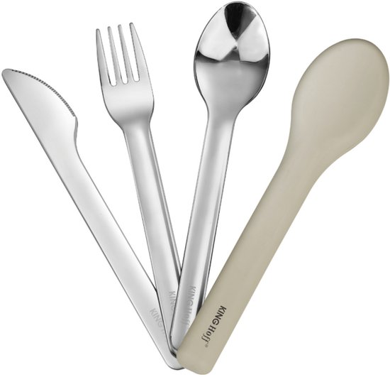 Foto: Kinghoff 3 in 1 rvs bestekset draagbaar silliconen etui inclusief mes vork en lepel kh 1954 camping bestekset travelbestek set 
