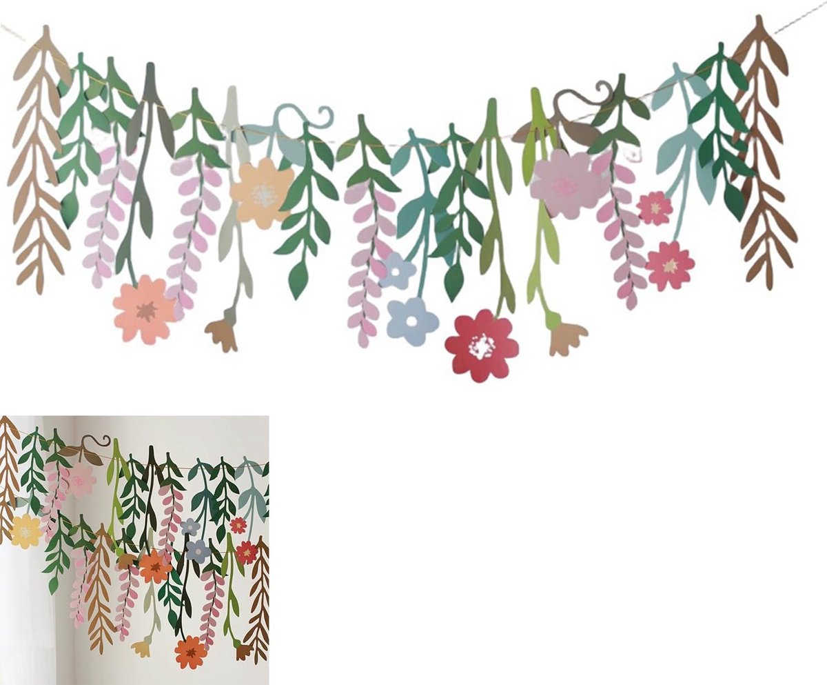 Paper Flower Banner - Wild Flower Banner - Double Flower Garland - 3m - Lente Zomer Decoratie - Feestdecoratie