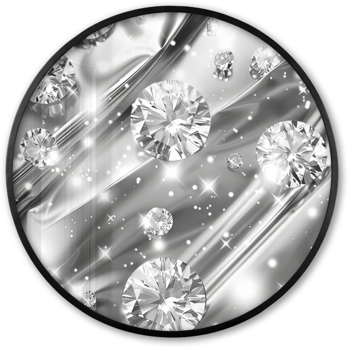 FrameYourWall Poster in lijst Rond - Fotolijst 60x60 cm - Posters - Abstract - Diamant - Luxe - Modern - Zilver - Ronde posterlijst zwart - Decoratie - Wanddecoratie woonkamer - Muurdecoratie slaapkamer