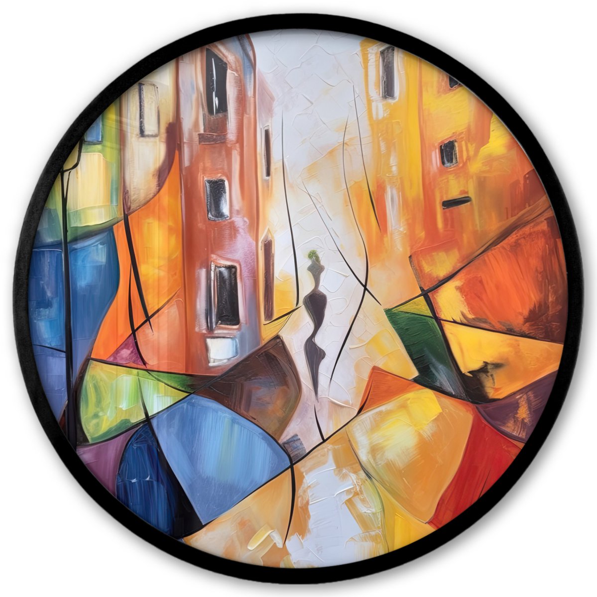 FrameYourWall Poster in lijst Rond - Fotolijst 40x40 cm - Posters - Abstract - Kunst - Schilderij - Kleuren - Ronde posterlijst zwart - Decoratie - Wanddecoratie woonkamer - Muurdecoratie slaapkamer