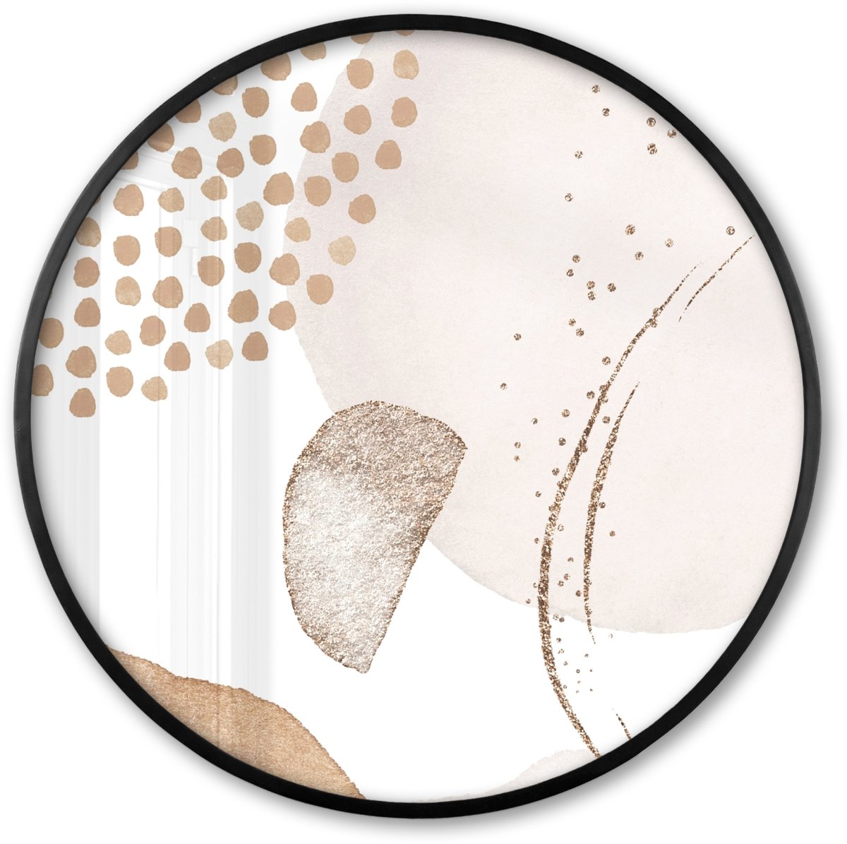 FrameYourWall Poster in lijst Rond - Fotolijst 80x80 cm - Posters - Watercolor - Pastel - Beige - Abstract - Modern - Ronde posterlijst zwart - Decoratie - Wanddecoratie woonkamer - Muurdecoratie slaapkamer
