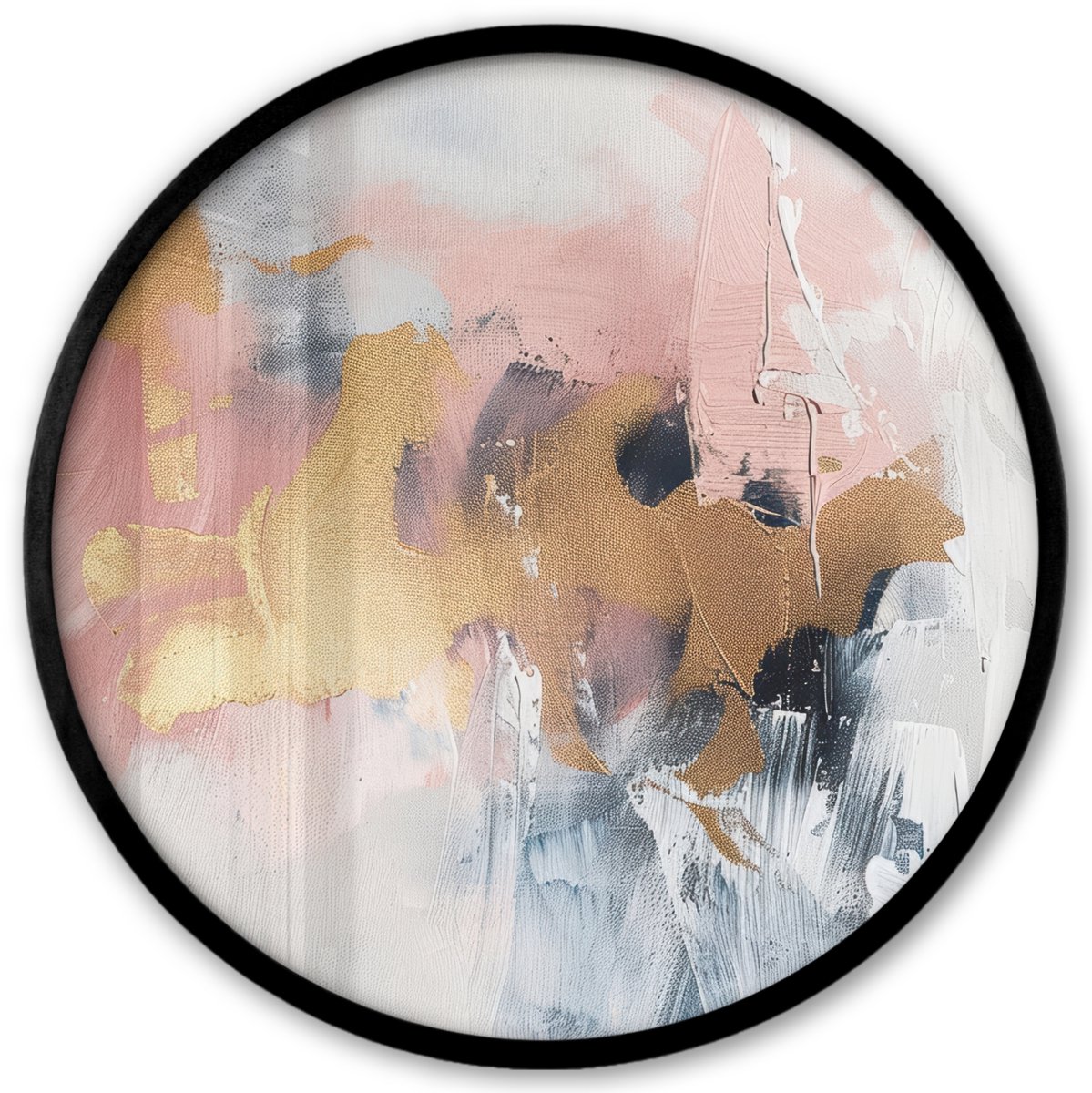 FrameYourWall Poster in lijst Rond - Fotolijst 40x40 cm - Posters - Abstract - Pastel kleuren - Goud - Modern - Aesthetic - Ronde posterlijst zwart - Decoratie - Wanddecoratie woonkamer - Muurdecoratie slaapkamer Abstract - Roze