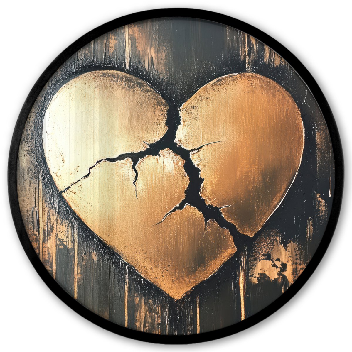 FrameYourWall Poster in lijst Rond - Fotolijst 40x40 cm - Posters - Gebroken hart - Goud - Houtlook - Liefde - Ronde posterlijst zwart - Decoratie - Wanddecoratie woonkamer - Muurdecoratie slaapkamer