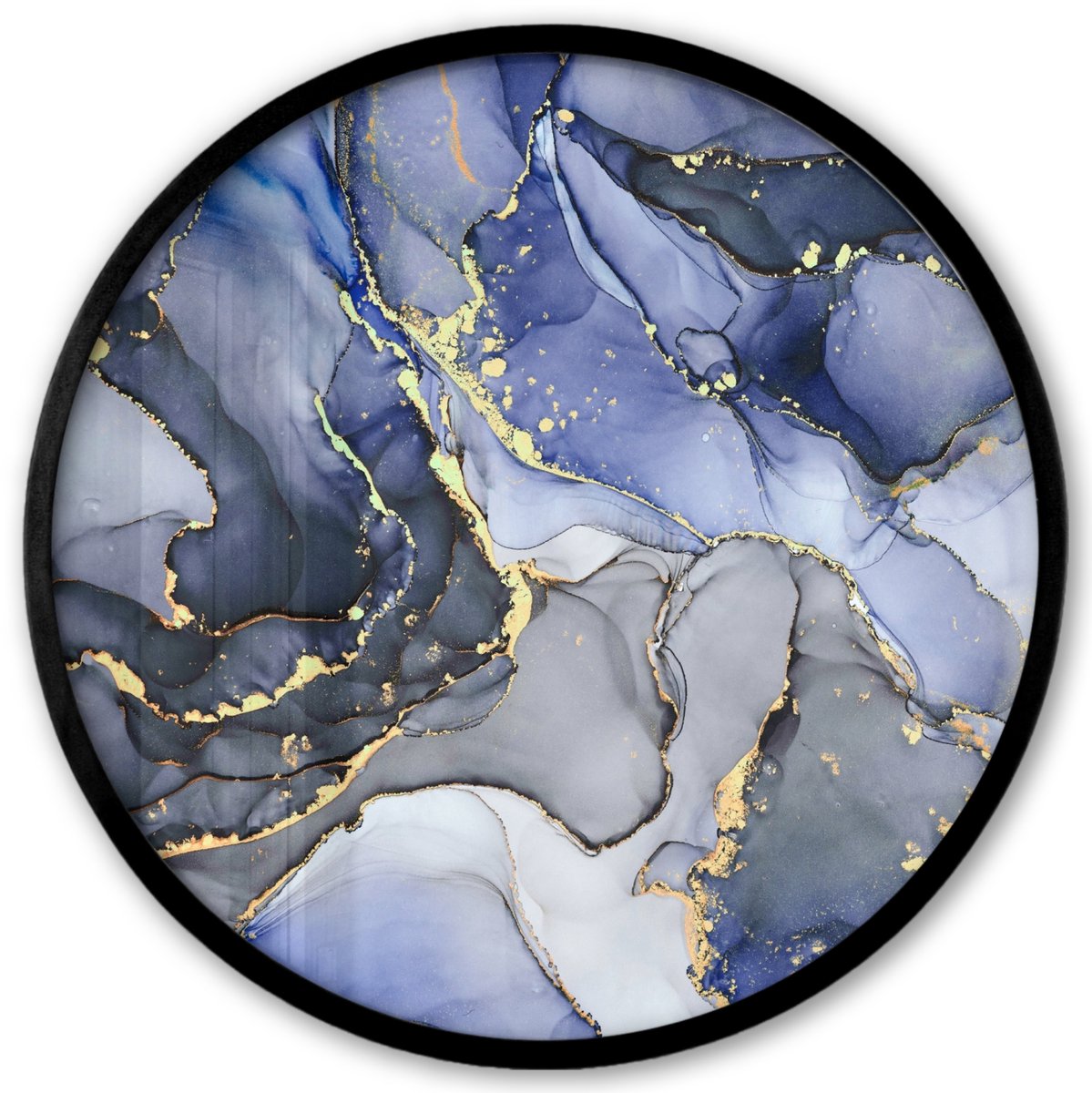 FrameYourWall Poster in lijst Rond - Fotolijst 40x40 cm - Posters - Marmer - Goud - Abstract - Blauw - Ronde posterlijst zwart - Decoratie - Wanddecoratie woonkamer - Muurdecoratie slaapkamer Multicolor