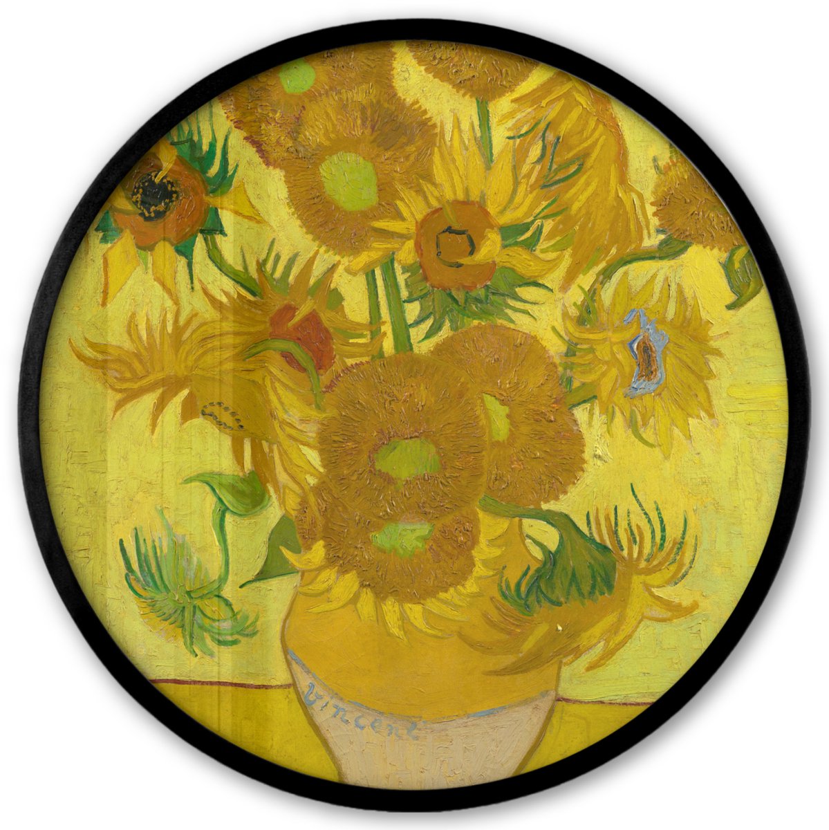 FrameYourWall Poster in lijst Rond - Fotolijst 40x40 cm - Posters - Zonnebloemen - Vincent van Gogh - Ronde posterlijst zwart - Decoratie - Wanddecoratie woonkamer - Muurdecoratie slaapkamer Multicolor