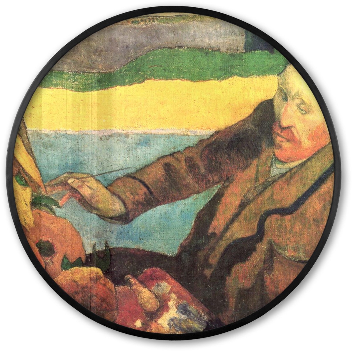 FrameYourWall Poster in lijst Rond - Fotolijst 60x60 cm - Posters - De zonnebloemenschilder - Vincent van Gogh - Ronde posterlijst zwart - Decoratie - Wanddecoratie woonkamer - Muurdecoratie slaapkamer Multicolor