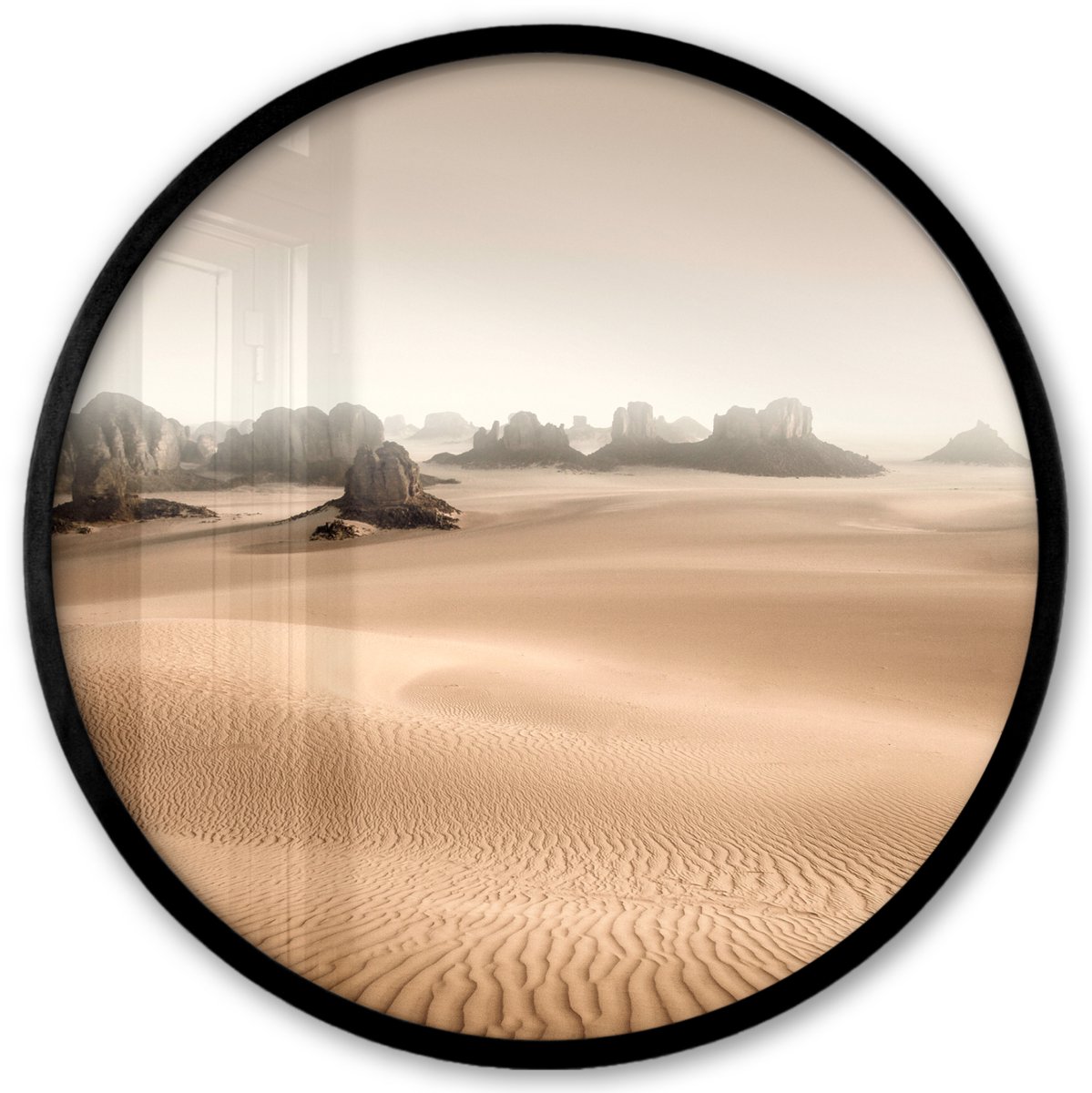 FrameYourWall Poster in lijst Rond - Fotolijst 40x40 cm - Posters - Woestijn - Rotsen - Natuur - Zand - Ronde posterlijst zwart - Decoratie - Wanddecoratie woonkamer - Muurdecoratie slaapkamer
