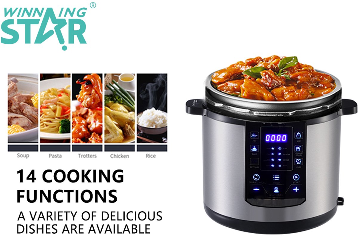 Winning Star Elektrische Multicooker 6 Liter Zilver – foto 6