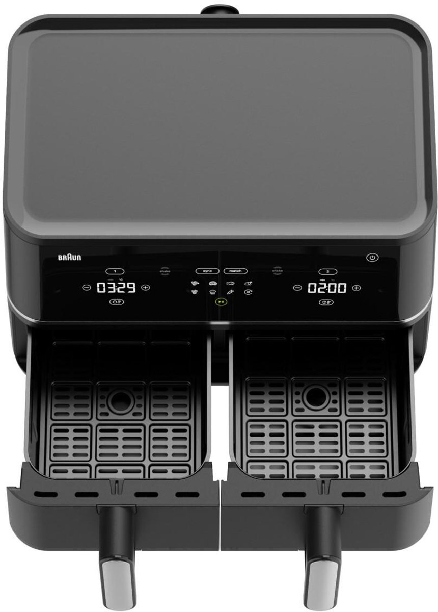 Braun TwinCook 5 TD5030IBK, Heißluftfritteuse mit 10L Fassungsvermögen, 80-200°, PFAS-freie Keramikbeschichtung, RealAir Technology, 8 Programme, Touch Control, spülmaschinenfest, 2400W, Schwarz