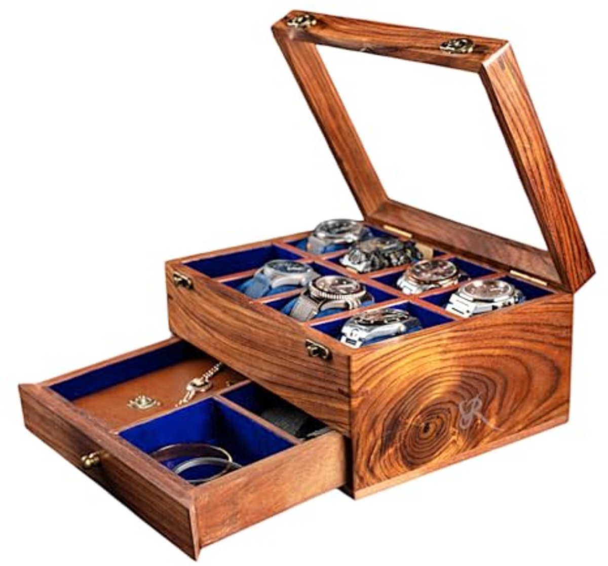 Luxe Houten Horloge Doos met Lades voor 8 Horloges - Elegante Bewaaroplossing voor Mannen