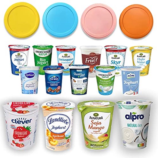 Herbruikbare Siliconen Deksels voor Yoghurtbekers - Set van 4 van Merkloos — afbeelding 2
