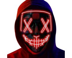 Led Halloween Masker, 2025 Upgrade Led Purge Mask, Glitter in Het Donker, Griezelig Masker met 4Verlichtingsmodi voor Halloween