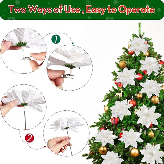 Beautifully Crafted 28cm Glittery Poinsettia Hanging Flower for Xmas Tree U